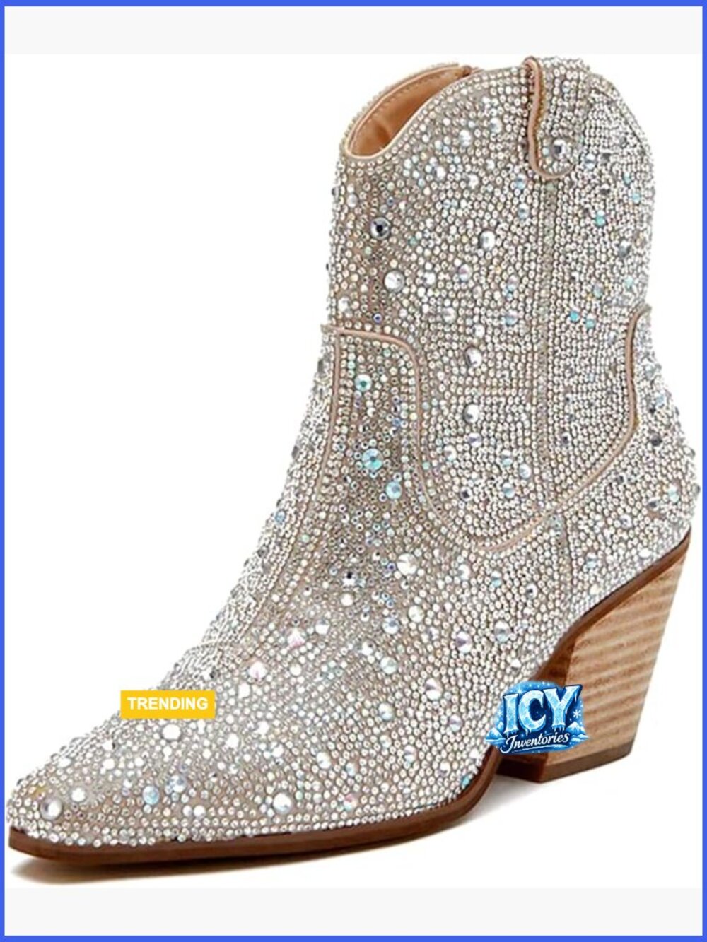 Rhinestone Cowgirl Ankle Booties Chunky Heel Pointed Toe Sparkly Boots